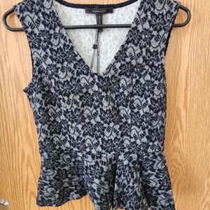 Blue and White Peplum Top